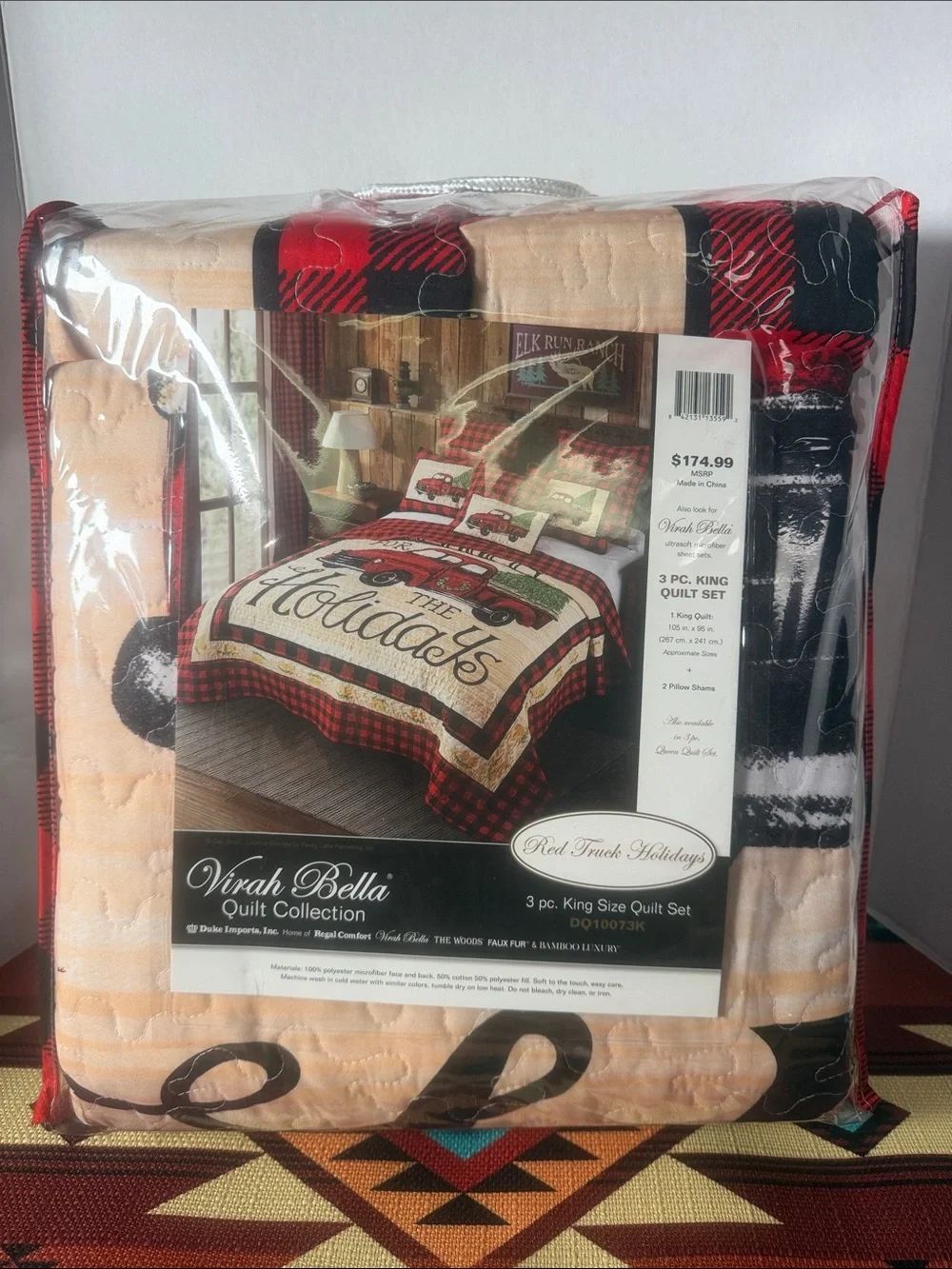 Red Truck Holidays King Quilt Set - Red & Cream New in Bag